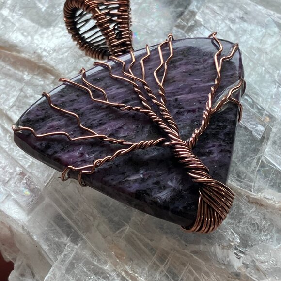 Copper Wire Wrapped Tree Of Life Charoite Crystal Pendant - Picture 8 of 8